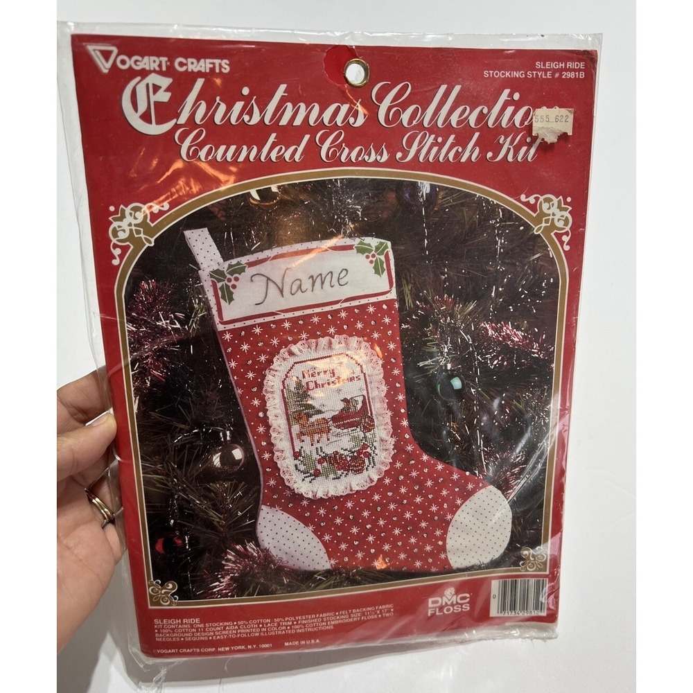 Christmas‎ Stocking Counted Cross Stitch Kit Sleigh Ride NOS 2981B Vogart Craft